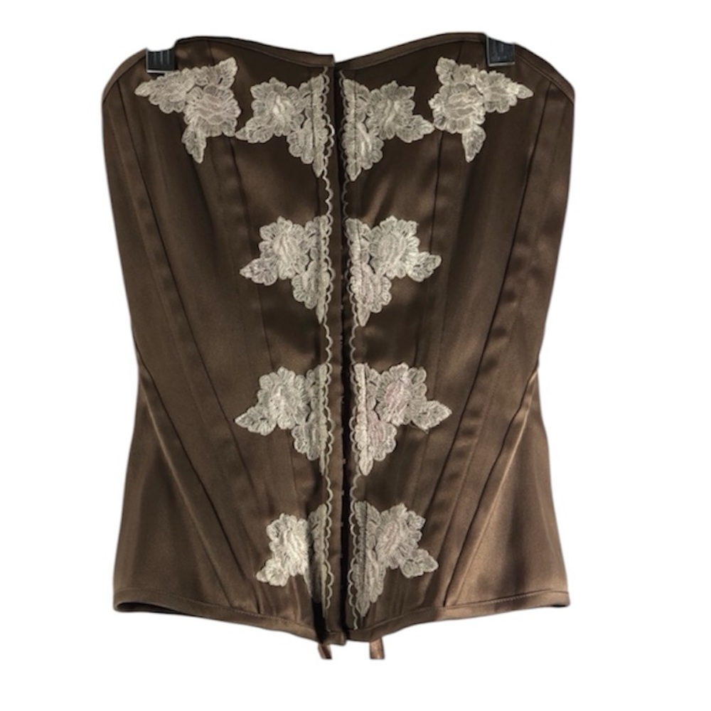 Brown Corset with Cream Lace Detailing